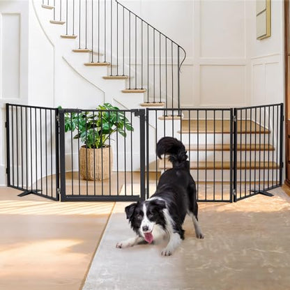 Snagle Paw Extra Wide Dog Gate,Free Standing Dog Fence with Door, Up to 104 Inch Wide Pet Gate with Support Feet for Stairs, Hallways, Doorways, Yard (Black, 4 Panels) - size: Up to 104" W, 4 Panels, Black