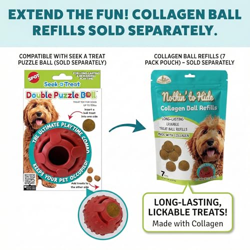 SPOT Seek-A-Treat Double Puzzle Ball Dog Toy, 3.25 in Durable Rubber Treat Dispenser with Dual Openings for Mental Stimulation & Long-Lasting Play, for Dogs up to 50 lbs