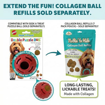 SPOT Seek-A-Treat Double Puzzle Ball Dog Toy, 3.25 in Durable Rubber Treat Dispenser with Dual Openings for Mental Stimulation & Long-Lasting Play, for Dogs up to 50 lbs