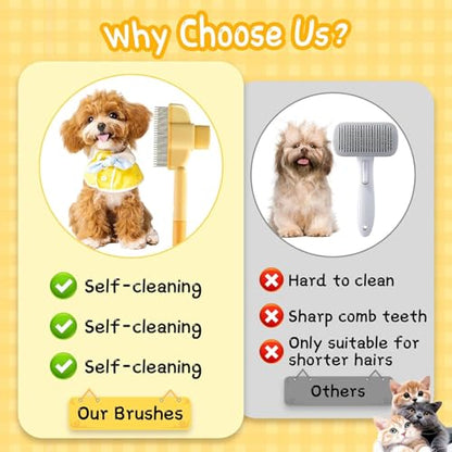 2-Pack Pet Flea Comb for Cats & Dogs - Self-Cleaning Grooming Brush with Release Button, Stainless Steel Fine Teeth - Detangles Hair, Removes Fleas & Dirt for Short/Long/Curly Coats
