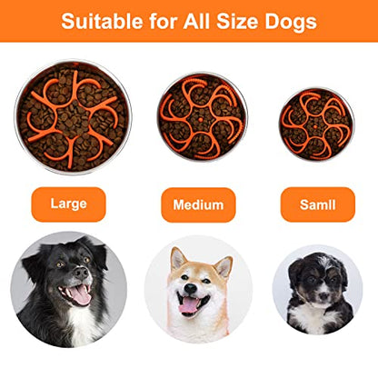 Anipaw Dog Slow Feeder Bowls Silicone Spiral Pet Food Feeder Insert to Slow Down Eating for Large Medium Small Breed Dogs Perfect with Stainless Steel Glass Ceramic Pet Bowls (Orange) - color: Orange