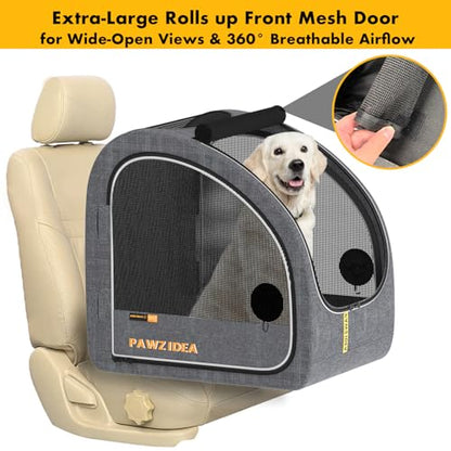 PAWZIDEA 3-in-1 Large Dog Stroller with Detachable Carrier up to 80lbs, Portable Dog Car Crate & Travel Kennel, Foldable Pet Stroller for 2 Medium Dogs, All-Terrain 9” Jogger Wheels, Adjustable Handle - color: Mid-Hemp Grey