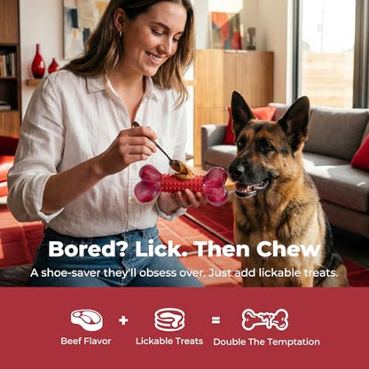 2-Pack Tough Dog Toys for Aggressive Chewers: Beef Flavored Long Lasting Dog Bones for Large Dogs, Heavy Duty Nylon & Rubber Dog Chew Toys to Keep Them Busy, Medium & Large Breed, Red - color: 2 PC-Beef-Red