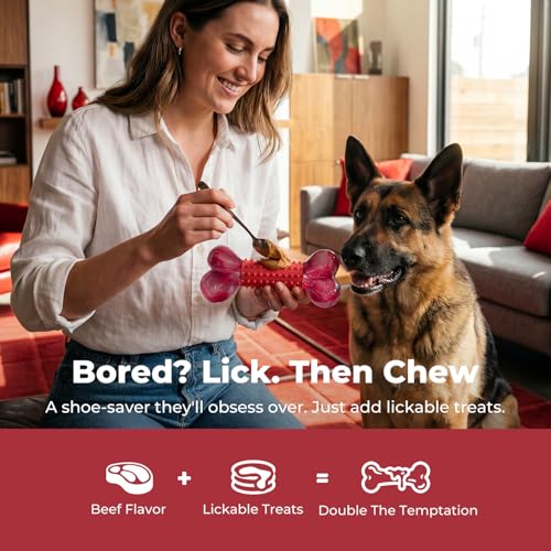 3-Pack Tough Dog Toys for Aggressive Chewers: Beef Flavored Long Lasting Dog Bones for Large Dogs, Heavy Duty Nylon & Rubber Dog Chew Toys to Keep Them Busy, Medium & Large Breed, Red - color: 3 PC-Beef-Red
