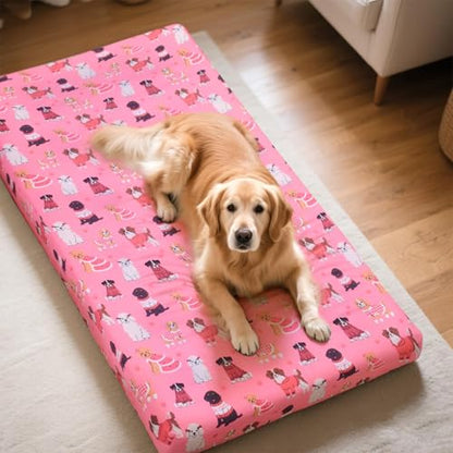 Replacement Dog Bed Covers Elastic Edged Washable Dog Bed Sheets with Cute Pink Pattern Design for Large Dog Beds, Cover Only - color: Pink Dog Plus, size: 52.0"L x 28.0"W x 5.0"Th