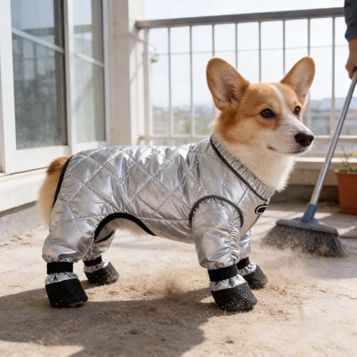 Dog Winter Coat, Waterproof Insulated Full Body Suit with Attached Boots for Small Medium Dogs, Outdoor Reflective Cold Weather Pet Coats (Large) - size: Large