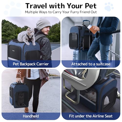 Cat Carrier Backpack with Detachable Play Tunnel, 2 in 1 Cat Tunnel Backpack Suitable for Carrying & Playing, Expandable Pet Carrier for Small Medium Kitten Puppy, Suitable for Travel Hiking Camping - color: Blue+Tunnel
