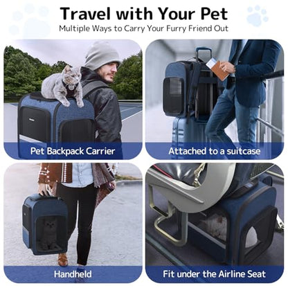Cat Carrier Backpack with Detachable Play Tunnel, 2 in 1 Cat Tunnel Backpack Suitable for Carrying & Playing, Expandable Pet Carrier for Small Medium Kitten Puppy, Suitable for Travel Hiking Camping - color: Blue+Tunnel