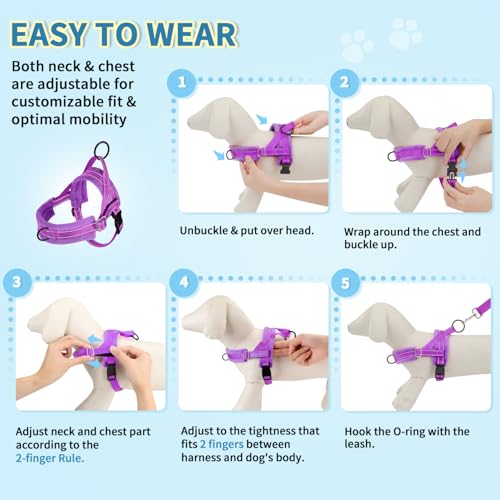 Lukovee No Pull Dog Harness and Leash Set, Soft Padded Small Dog Harness, Neck & Chest Adjustable Reflective Vest Puppy Harness with 4ft Lightweight Anti-Twist Dog Leash for Small Dogs (Purple, M) - color: A-Purple, size: M ( Chest 19.7'' ~ 29.1'')