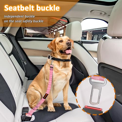 Removable Dog Seat Belt Harness for Car, 3 in 1 Pet Dog Car Seatbelt Leash, Retractable Restraint Secures to Vehicle Headrest & Adjustable Reflective Bungee Dog Seatbelt Tether, Pink and Black - color: Black+Pink
