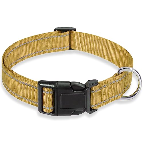 Reflective Dog Collar with Buckle Adjustable Safety Nylon Collars for Small Medium Large Dogs, Brown S - color: Brown, size: Small :Width 5/8",Neck 10-14"