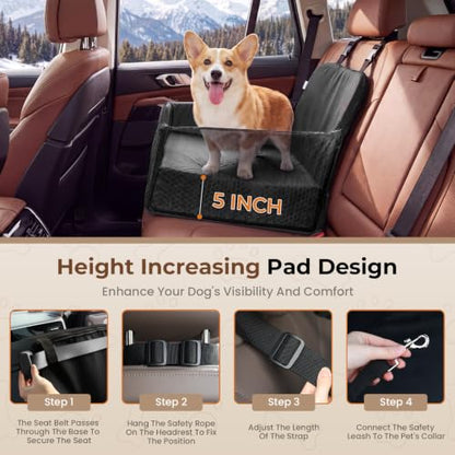 Dog Car Seat for Small/Medium Dogs Up to 35 lbs, 5in Booster Car Seat Cushion, Fully Detachable and Washable, with Safety Belt and Anti-Slip Base, Black - color: Black