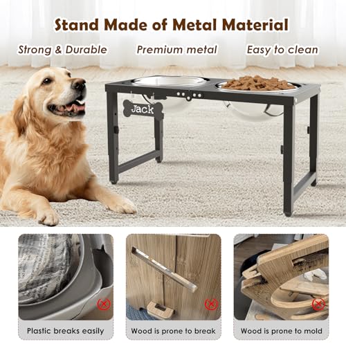 SHAINFUN Elevated Dog Bowls for Large Dogs, 3 Height Adjustable，Raised Tall Dog Food Water Bowl Stand with Two 101oz Bowls - color: Black-101oz