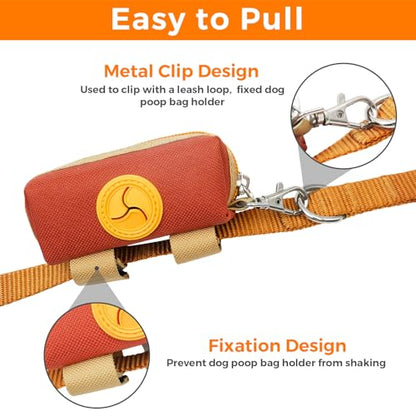 Dog Poop Bag Holder Zippered Pouch, Portable Dog Poop Bag Dispenser with 1 Metal Clip, Fashion Color Matching Canvas Waste Bag Holder for Leashes - Brown & Black - color: Brown