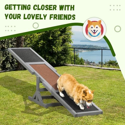 71" Wooden Dog Agility Seesaw for Training and Exercise - Outdoor Dogs Seesaw for Advanced Dog Obstacle Courses, Dogs Agility Ramp Training Platform Equipment (Gray)