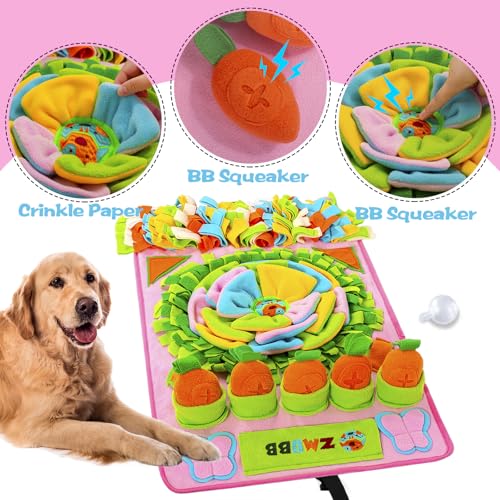 Pet Snuffle Mat for Dogs Sniff Mat Nosework Feeding Mat Slow Feeder Interactive Dog Puzzle Toys for Training and Stress Relief Encourages Natural Foraging Skills (31''x19''（Pink）) - size: 31''x19''（pink）