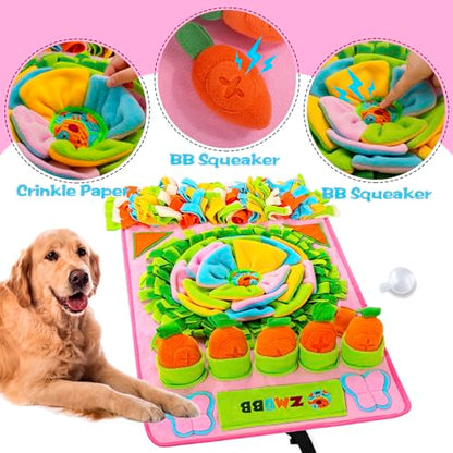 Pet Snuffle Mat for Dogs Sniff Mat Nosework Feeding Mat Slow Feeder Interactive Dog Puzzle Toys for Training and Stress Relief Encourages Natural Foraging Skills (31''x19''（Pink）) - size: 31''x19''（pink）