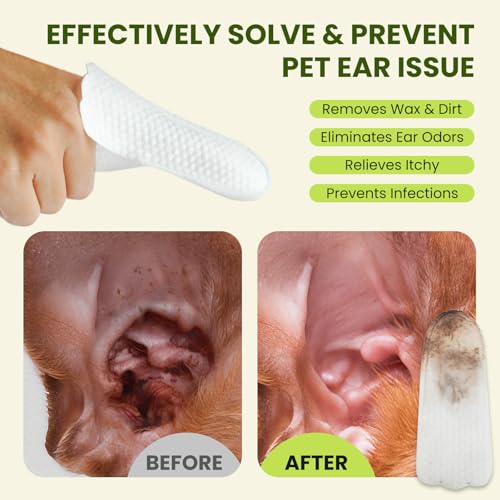 PawSono Ear Finger Wipes Eye Wipes for Dogs & Cats, Thicker Dog Ear Cleaner Wipes, Natural Relief Cat Ear Cleaner Dog, Pet Health Supplies for Dog Kitten Small Animal, Aloe Scent Deodorizing - 100 P - size: 100 Count