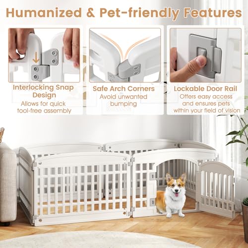 PETSITE 6-Panel Plastic Dog Playpen with Door, 24 Inch Tall Shape-Customizable Pet Playpen Indoor Outdoor, Ideal for Small & Medium Dogs and Puppies, with Lockable Door, Easy to Assemble - size: 24"H x 34"W (6 Panels)
