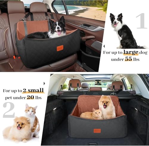 Wooaidagg Dog Car Seat for Medium & Large Dogs Up to 55lbs, Memory Foam Cushion, Washable Cover, Safety Straps & Non-Slip Bottom(Black/Brown,Large) - color: Black/Brown