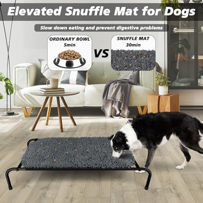 Rundik Elevated Dog Bed with Snuffle Mat Feature 2 in 1, Raised Dog Bed for Indoor and Outdoor Use Portable Warm Pet Cot with Puzzle Feeding Game for Slow Eating, Suitable for Small Medium Large Dogs - size: 23'' x 40''