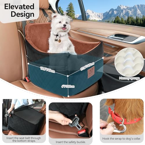 GL GLENSLAVE Dog Car Seat for Small/Medium Dogs, Dog Booster Car Seats with Thick Cushion for Dogs Under 35 lbs, Detachable Washable Pet Carseat with Storage Pockets, 2 Safety Belts(Black/Brown) - color: Black/Brown
