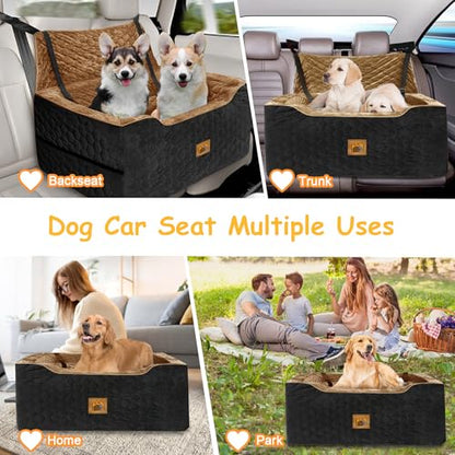 Dog Car Seat for Medium/Large Dog Booster Seat Under 60 lbs or 2 Small Dogs, Multi-Functional Pet Car Seat with Thick Cushion, 2 Safety Leashes(BlackBrown) - color: BlackBrown