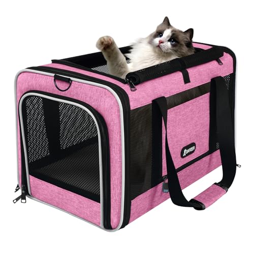 GAPZER Cat Carrier 18x11x11 Delta Airline Approved, Easy Load Soft Pet Plane Travel Bag 15 pounds, Teacup Dog Crate 12 lbs, Yorkie Kennel Carrying Case, Kitten Toy Poodle Mesh Cage up to 20lbs Pink - color: Pink