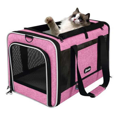 GAPZER Cat Carrier 18x11x11 Delta Airline Approved, Easy Load Soft Pet Plane Travel Bag 15 pounds, Teacup Dog Crate 12 lbs, Yorkie Kennel Carrying Case, Kitten Toy Poodle Mesh Cage up to 20lbs Pink - color: Pink