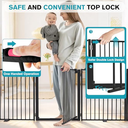 Snagle Paw Extra Wide Dog Gate,Free Standing Dog Fence with Door, Up to 156 Inch Wide Pet Gate with Support Feet for Stairs, Hallways, Doorways, Yard (Black, 6 Panels) - size: Up to 156" W, 6 Panels, Black