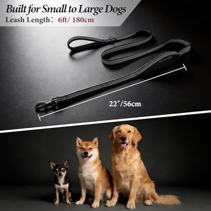 Double Handle Dog Leash 6 FT Reflective 2 Handle Traffic Lead with Padded Grip, Heavy Duty Nylon Leash for Walking Training, for Small Medium Large Dogs, Black - color: Black
