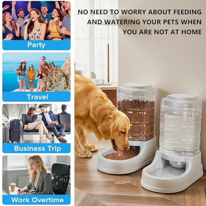 Kenond 9.5L Dog Feeders and Water Bowl Set for Large Dogs, 2.5 Gallon Automatic Water Dispenser, Gravity Dog Food Dispenser - color: 2.5 gallon water dispenser and feeder