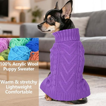 Dog Sweaters for Small Dogs Warm Dog Clothes Winter Chihuahua Clothes Girl Boy Puppy Sweater Knitted Doggy Coat Soft Mini Dachshund Sweater with Turtleneck Pullover Design(D-Purple, Large) - color: D-Purple, size: Large