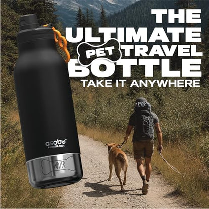 asobu Dog Barky Bottle - 음식, 간식 및 물을 위한 탈착식 강아지 그릇 2개가 있는 단열 스테인리스 스틸 물병 - 하이킹, 도로 여행 및 야외 모험을 위한 반려동물 친화적인 여행용 병 - color: 블랙.