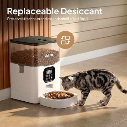VOLUAS Automatic Cat Feeders - Dry Food Dispenser with Timer, Desiccant Bag, Programmable Portion Size Control 4 Meals Per Day, 10s Voice Recorder | Programmable Portion Control, Up to 4 Meals Daily, Dual Power Supply, Power-Off Memory, 10-Second Voice Re