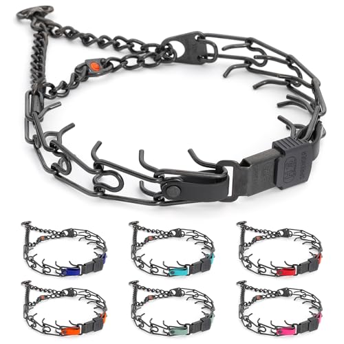 Herm Sprenger Black Stainless Steel Dog Collar with Quick Release ClicLock Buckle and Biothane Insert Training Collar Made in Germany (Black, 23in x 3.2mm(Neck Size up to19-20in)) - color: Black, size: 23in x 3.2mm(neck size up to19-20in)