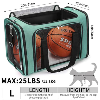 Soft-Sided Cat/Dog/Pet Carrier, Collapsible Pets Travel Carriers for Big Cats/Small Dogs with Shoulder Strap & Removable Mat, Mesh Puppy Carry Bag, Up to 25 Lbs (Turquoise) - color: Turquoise, size: 20"L x 13"W x 13"H