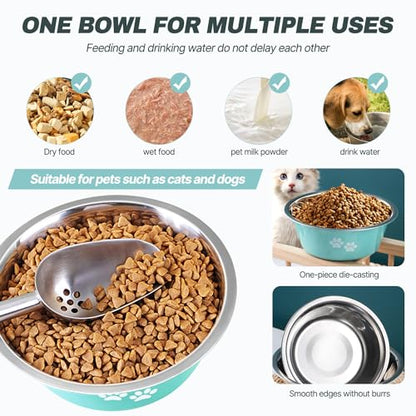 Stainless Steel Dog Bowls, Nonslip Rubber Bottom No Spill Proof Skid Metal Insulated Dog Bowls for Large Medium Small Breed Dogs (Green, 8.5 Cups/71 OZ) - color: Green, size: 8.5 Cups/71 OZ