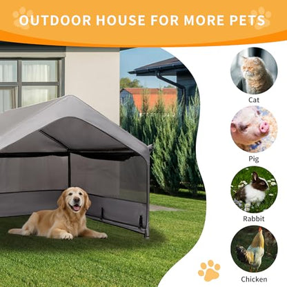Extra Large Dog House Outside, Dog Tent Outdoor, Big Dog Shade Shelter Doghouse Canopy with Three-Sided Breathable Mesh Windows, Gray Sun Rain Cover for Pet - size: Dog House with Mesh Windows