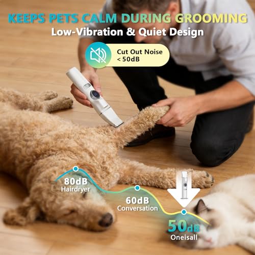 5-in-1 Dog Grooming Kit, Dog Paw Trimmer with LED Display & Light 11-Speed Rotary Knob, Low Noise Wireless Pet Clippers, Includes Easy-Clean Silicone Pad for Trimming Paw Eye Ear Facial Hair - color: Pet Clipper - With Cleaning Pad