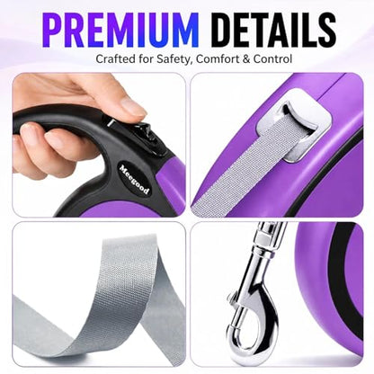 Double Retractable Dog Leash for Two Dogs Up to 50 lbs - 16 ft Coupler Leashes for Small Medium Dogs - One Locked System, Non Slip Grip, Tangle Free (Purple) - color: Purple