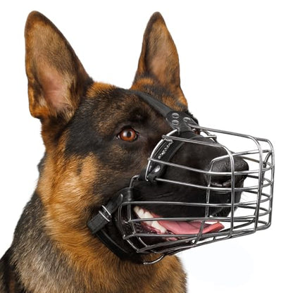 BRONZEDOG Wire Dog Muzzle German Shepherd for Medium Large Dogs Adjustable Durable Metal Basket for Biting Chewing Barking (L) - size: L