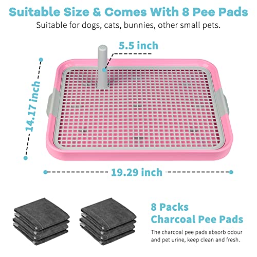 Dog Potty Tray Toilet 20"x14" Doggy Bathroom Dog Litter Box, Indoor Pee Pad Holder with 8pcs Training Pads, Puppy Pee Mesh Potty Training Tray with Secure Latch, Potty Pan for Small Medium Puppies - color: Pink