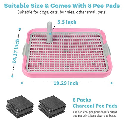 Dog Potty Tray Toilet 20"x14" Doggy Bathroom Dog Litter Box, Indoor Pee Pad Holder with 8pcs Training Pads, Puppy Pee Mesh Potty Training Tray with Secure Latch, Potty Pan for Small Medium Puppies - color: Pink