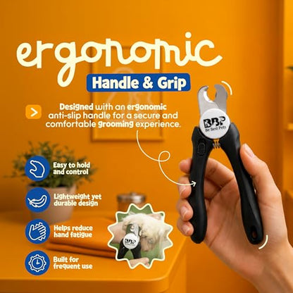 Be Best Pets Pet Nail Clippers for Dogs & Cats - Professional Nail Trimmer with Safety Guard & Sharp Stainless-Steel Blades - Non-Slip Handle Pet Grooming Clippers for All Breeds - Nail File Included