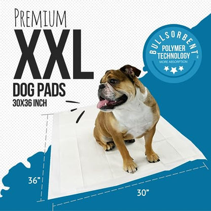 Bulldogology Premium XXL Puppy Pads with Adhesive Tabs - Dog Pads Extra Large (30x36) - Leak Proof Dog Pee Pads Extra Large - Ultra Absorbing Extra Large Puppy Pads (40-Count, White) - size: 40-Count (30x36)