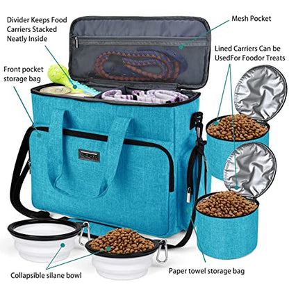 BAGLHER Dog Travel Bag, Pet Travel Bag (ALL Pet Travel Supplies), With 2 Pet Food Containers and 2 Collapsible Silicone Bowls; Essential Kits for Pet Travel Sky Blue - color: Sky Blue, size: Large