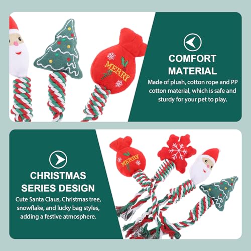 Kichvoe Christmas Dog Chew 4pcs Set Plush Teething Puppy with Knotted Rope for Dental Cleaning and Training, Portable Interactive Household Dog for Puppies