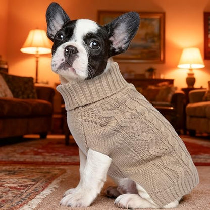 Dog Sweaters for Small Dogs Warm Dog Clothes Winter Chihuahua Clothes Girl Boy Puppy Sweater Knitted Doggy Coat Soft Mini Dachshund Sweater with Turtleneck Pullover Design(Khaki, X-Large) - color: Khaki, size: X-Large