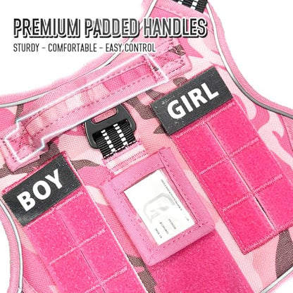 Tactical Dog Harness for Medium & Large Dogs, Camo Pink Adjustable No-Pull Control with Handle, Heavy Duty Reflective Vest - Size XL - color: CAMO PINK, size: XL